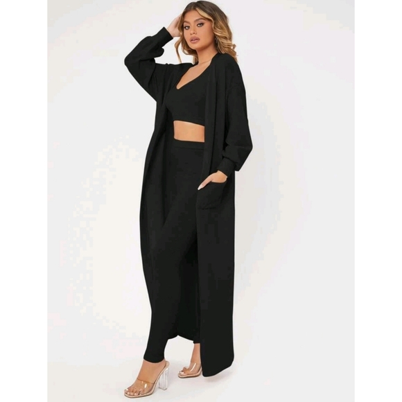 Solid Lantern Sleeves Long Cardigan Crop Tank & Leggings - Picture 6 of 8